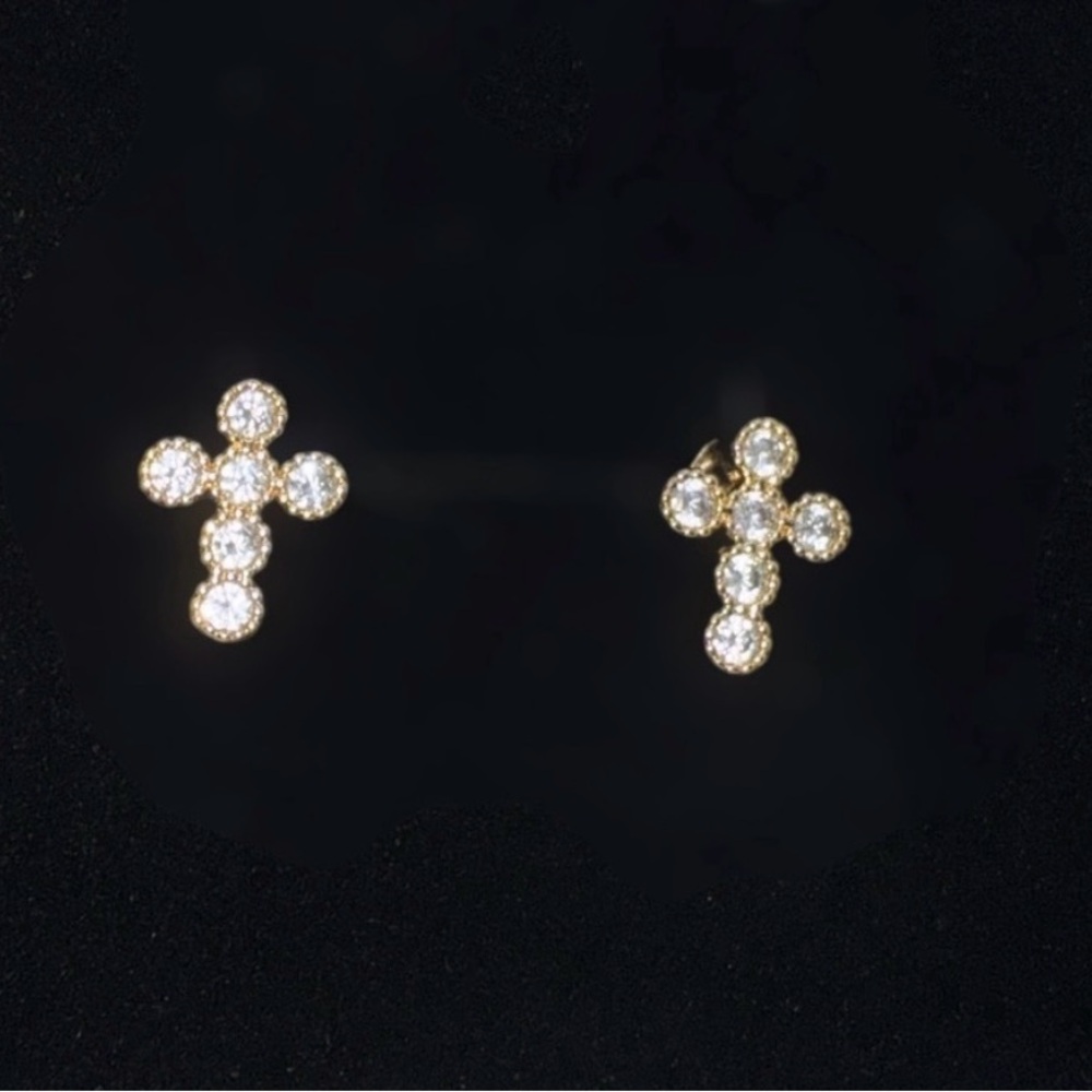 Gold Cross Stud Earrings